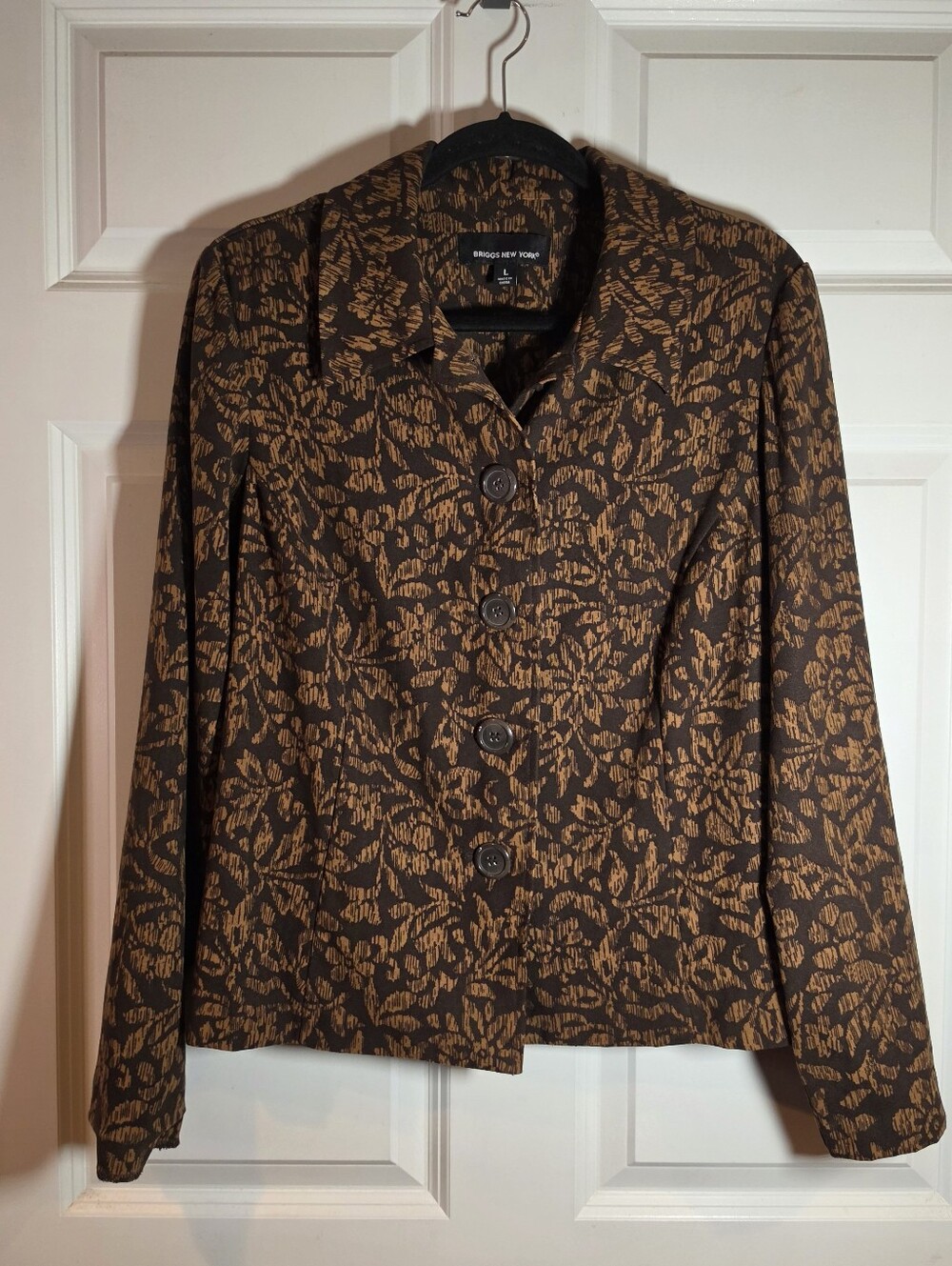 Briggs New York Women's Brown Floral Patterned Button-Front Jacket L